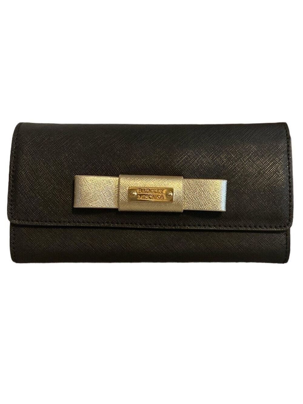 Badgley Mischka Wallet Saffiano Leather Black & Gold